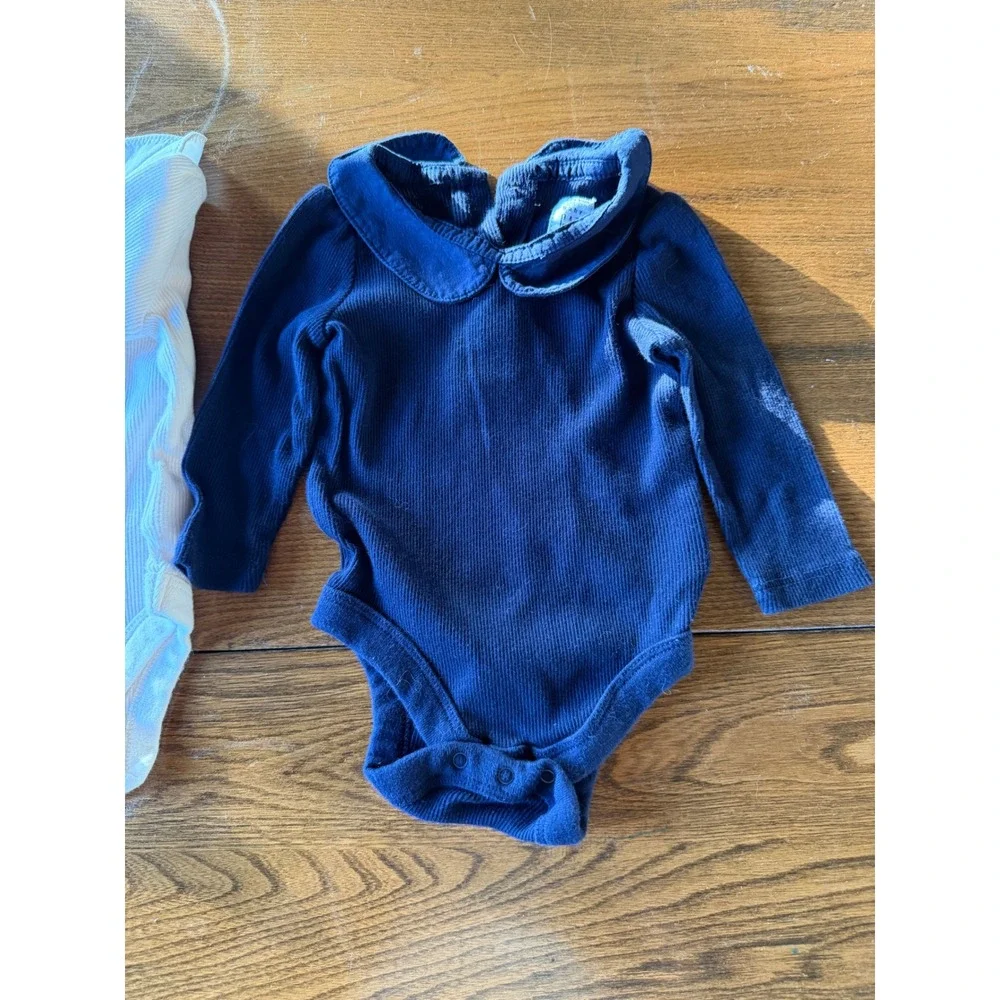 Baby Gap 3-6 Months Bodysuit Lot Set of 2‎ Peter Pan Collar Navy Ivory Cotton
